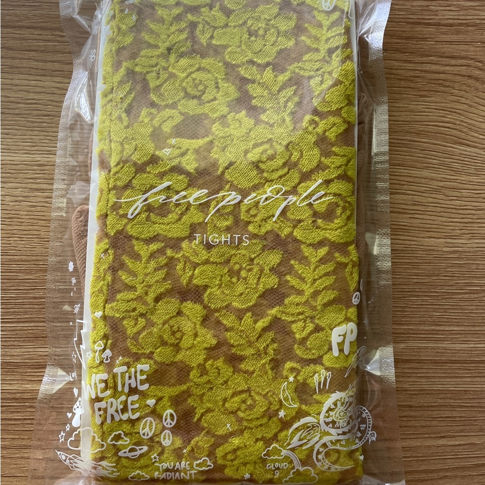 Free People Tights One Size Nude & Yellow Lace